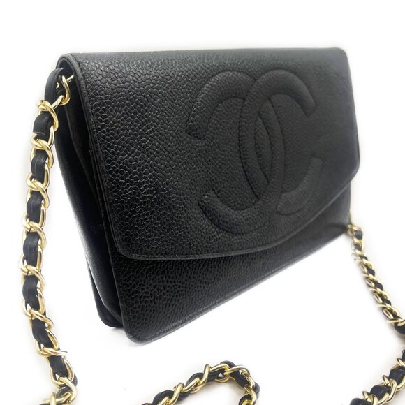 Authentic CHANEL CC Classic Timeless Caviar Leather Flap Wallet Chain Purse - Picture 4 of 12